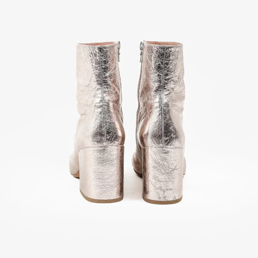 Dries Van Noten Rose-gold Crinkled Patent Leather Boots - Picture 3 of 11